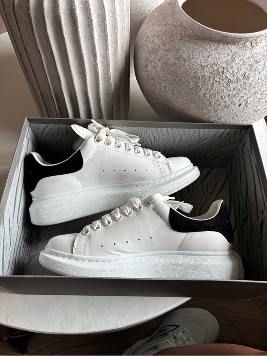 Alexander McQueen Shoes - Alexander McQueen White Leather Sneakers with Black Heel Tab
